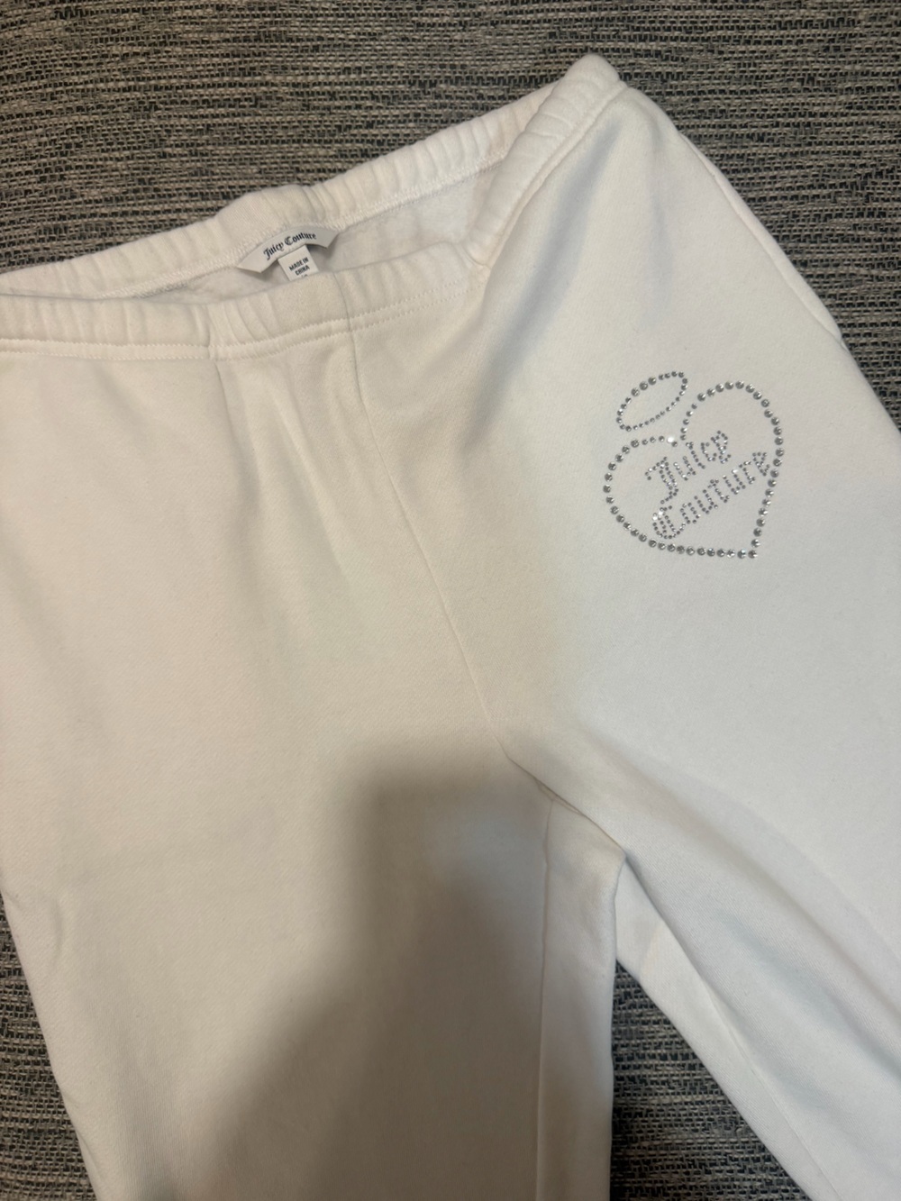 Juicy Couture White Rhinestone Heart Logo Joggers